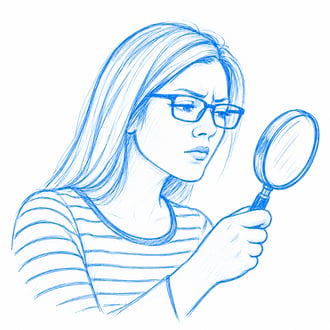 Woman looking through a magnifying glass