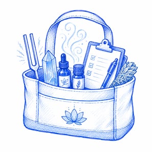 healer tool kit bag with crystal essential oil tuning form toolbag