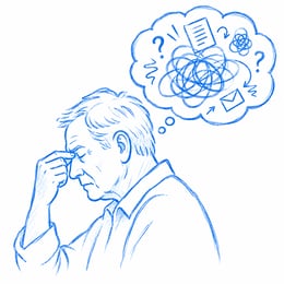 man with scattered thoughts