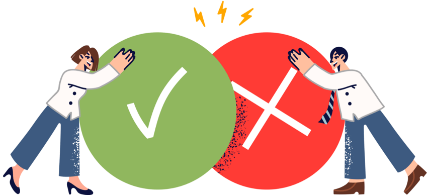 pros and cons comparing yes or no check and X